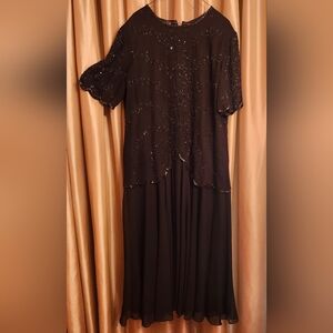 Angelica Black Sequin Gown with Flutter Sleeves
